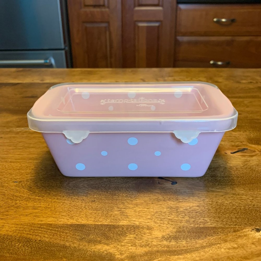 Temptations by Tara Pink Polka Dot Mini Loaf Pan with Plastic Lid